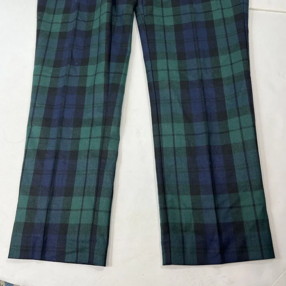 Land's End Green BlueBlackwatch Plaid Pants Size 6 Slim Leg Mid Rise